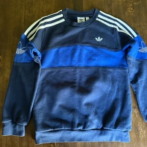 Adidas Logo Pullover Sweatshirt Youth S 9-10Y Navy Blue Stripe Sporty School‎
